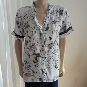 Karl Lagerfeld Black and White Blouse with Floral Print